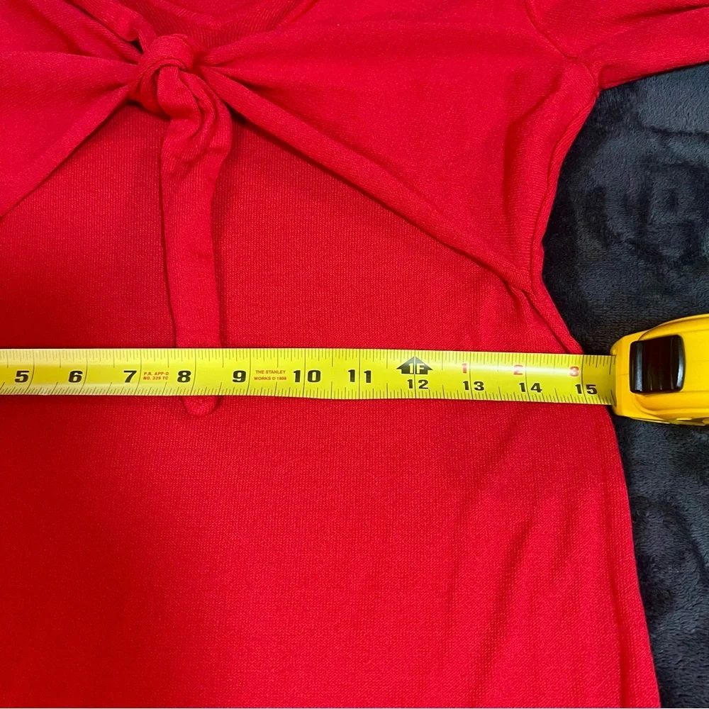 Vintage Cherry Red BloomingdalesY2K Women’s Red Knit Tie Shrug Overlay Dress M - Picture 8 of 9